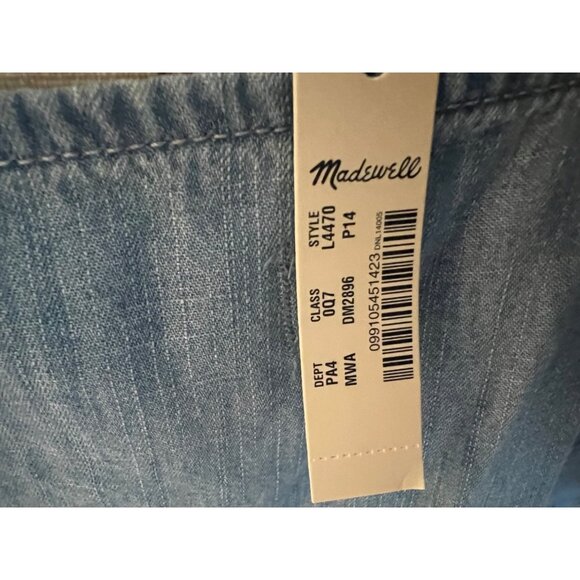 NWT MADEWELL Chambray Princess Seamed Midi Dress Button Front Ruffle Sleeve 14P - Picture 5 of 9